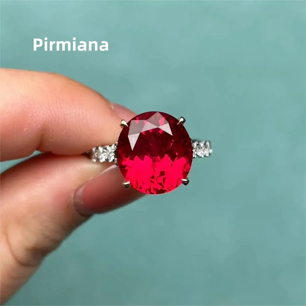 Pirmiana Custom Design 9k White Gold Ring for Women 7.66ct Lab Grown Ruby And DEF CVD Diamond Jewelry