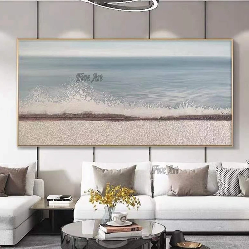 

Large Size Sea Wave Handmade Abstract Oil Painting Hotel Artwork Decoration Items For Living Room Wall Pictures Canvas Unframed