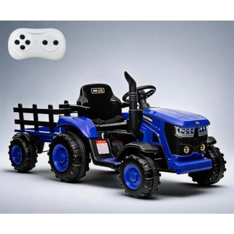 12V Electric Ride on Tractor for Ages 3-6, 6 Wheel, 2.35W Motor, Blue Plastic Body with Realistic Design and Smooth Ride Perfor