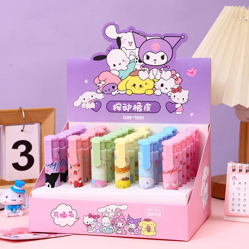 

Sanrio Press Eraser 36Pcs Students Kawaii Kuromi My Melody Stationery Cute Press Eraser Clean Rubber Children Birthday Gift