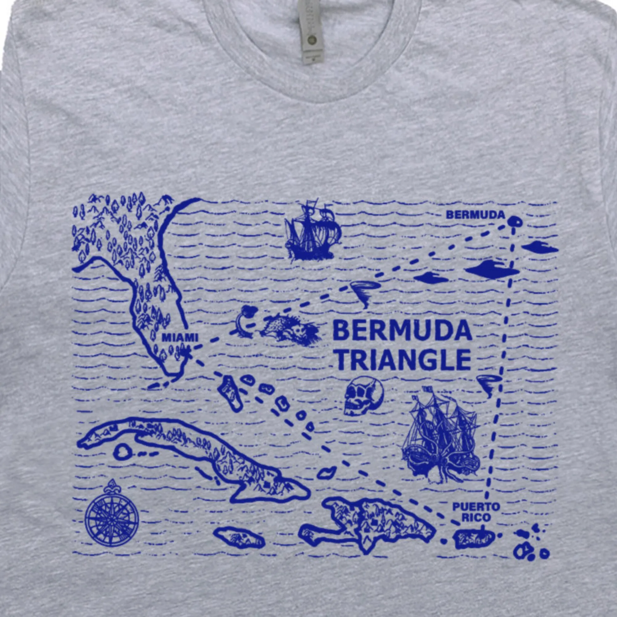 Футболка с изображением треугольной карты Бермуды, Карибского крутого НЛО, инопланетянина, похищения, винтажный парусный спорт, 51 длинный или короткий рукав