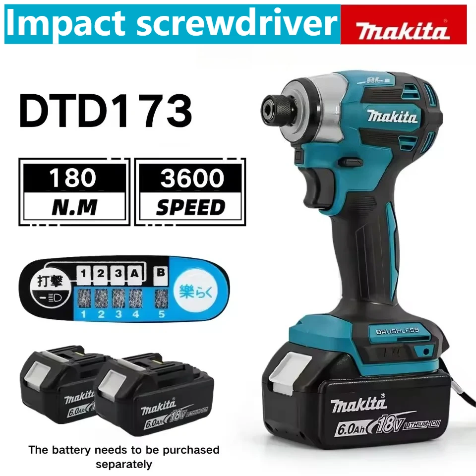 

Original Makita DTD173 1800rpm Brushless Electric screwdriver Impact Driver 180Nm Electric Drill Wood/Bolt/T-Mode For Makita