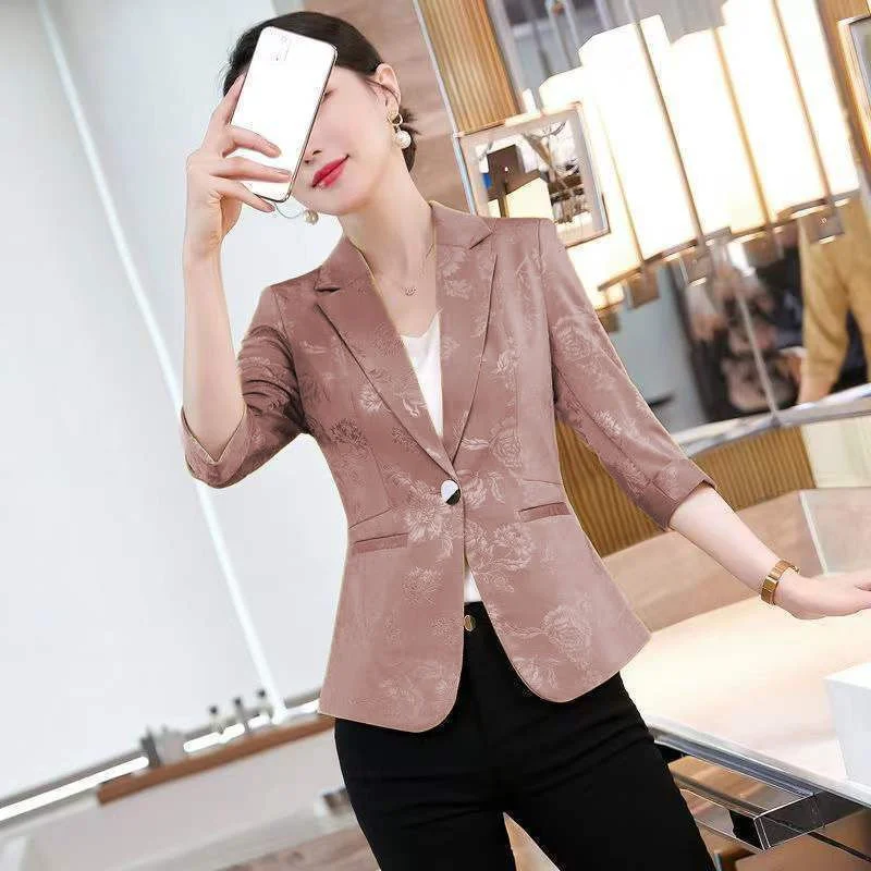 

Ladies Temperament Printing Short Blazer Women's Korean Slim Jacquard Suit Jacket Autumn High-grade Joker Small Suit JJ171