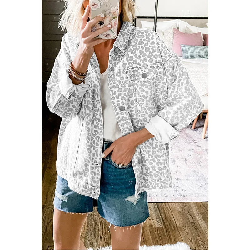 

2025 Winter New Printed Denim Women European and American Style Unique Niche Versatile Turn-Down Collar Jacket for Wo