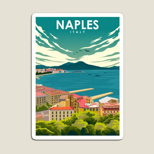 Naples Italy Vintage Colorful Minimal Re  Magnet Cute Kids Decor for Fridge Organizer Refrigerator Holder Children Stickers