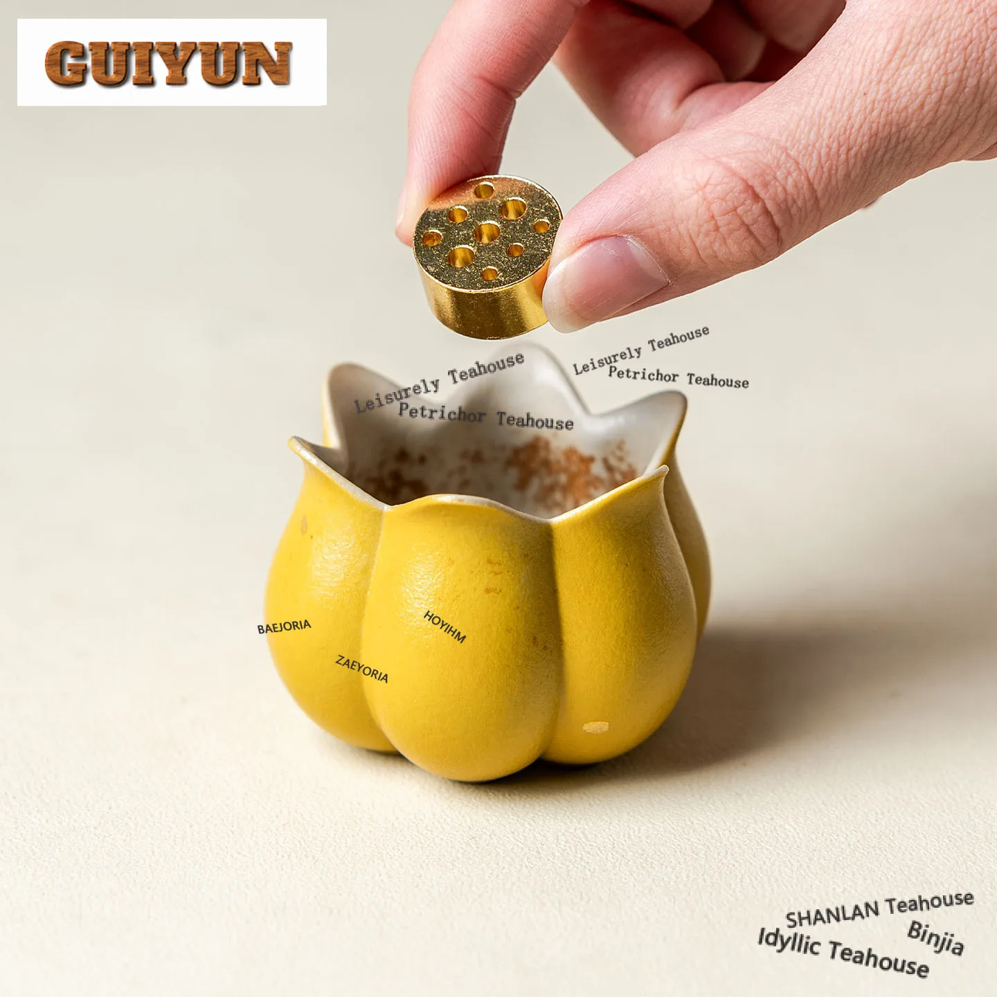 HOYIHM Caramel Yellow Gold Sprinkle Incense Holder Mist Smoking Steamers Incense Burners Consecrate Censer Teaware Supplies