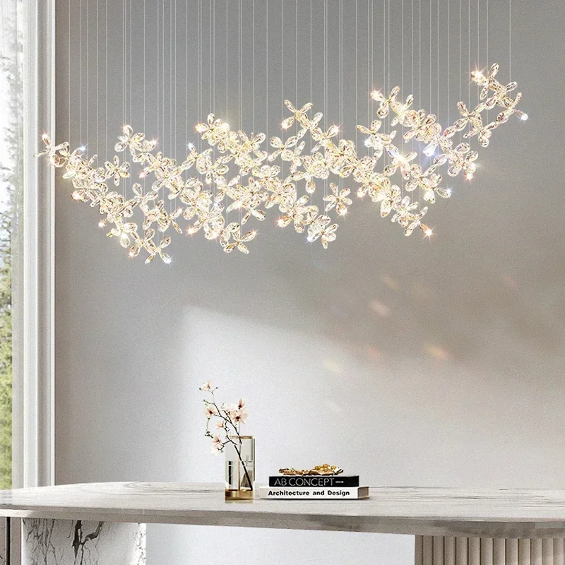 

Modern Luxury Restaurant LED Crystal Chandelier Bar Large Design Home Flower Shape Crystal Decorative Lighting Fixture