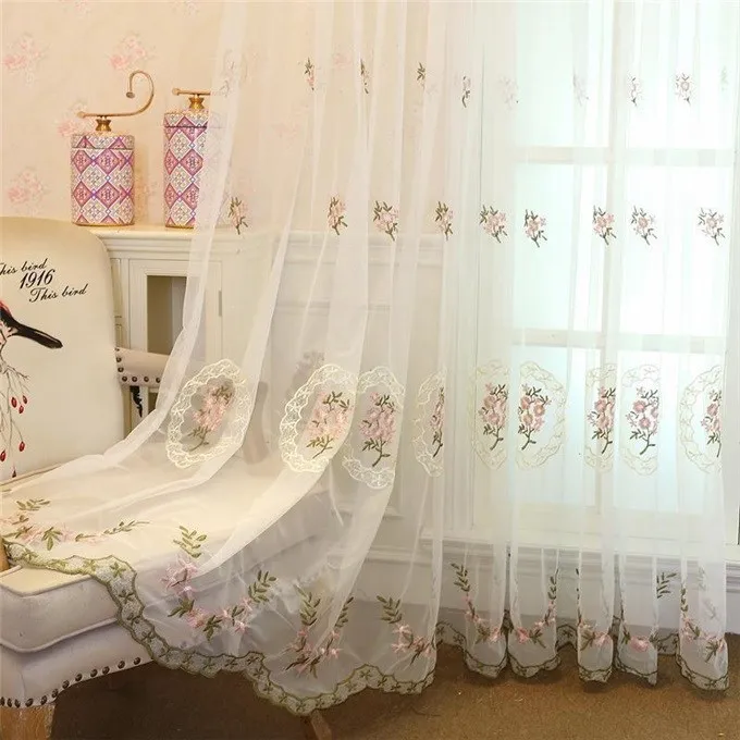 

European Style Simple Pink Dreamy Blue Water-soluble Embroidered Curtains and Window Screens Blackout Finished Bedroom