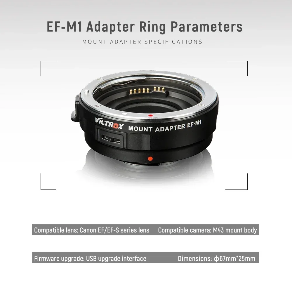 Viltrox EF-M1 Lens Adapter Ring AF Auto Focus Adapter Ring for Canon EF EF-S Lens to M43 Mount GH5 GX85 Olympus E-M5 II Camera