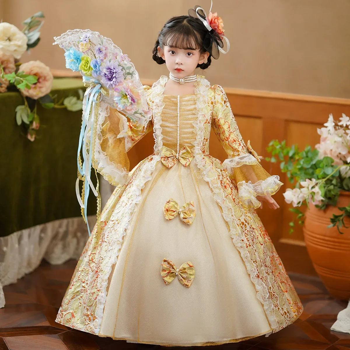 

GUXQD High End Ball Gown Baby Flower Girl Dresses Medieval Court Baroque Victorian Children Princess Prom Birthday Party Gowns