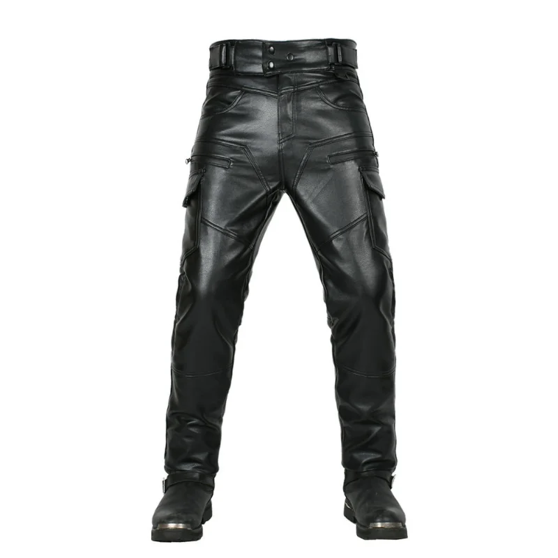 

Fashion Vintage Windproof Motorcycle Slim Leather Pants Breathable Anti Fall Safety Silicone Protective Biker Riding Trousers