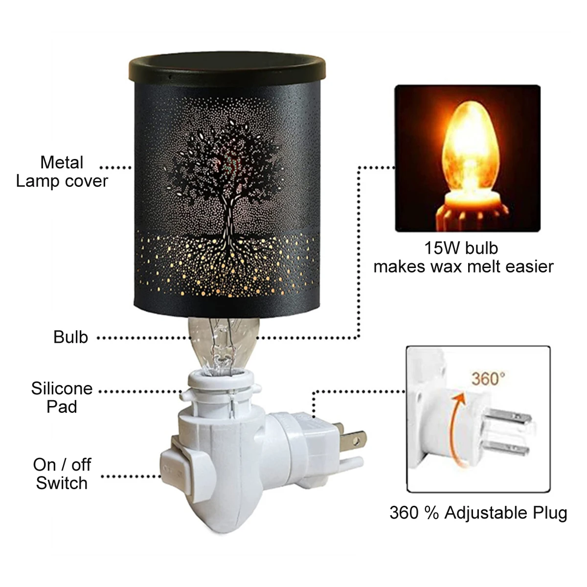 Metal Wax Warmer Plug in Electric Wax Burner Essential Oil Fragrance Burner Night Light Heat Resistant Iron Wax Burner Exquisite