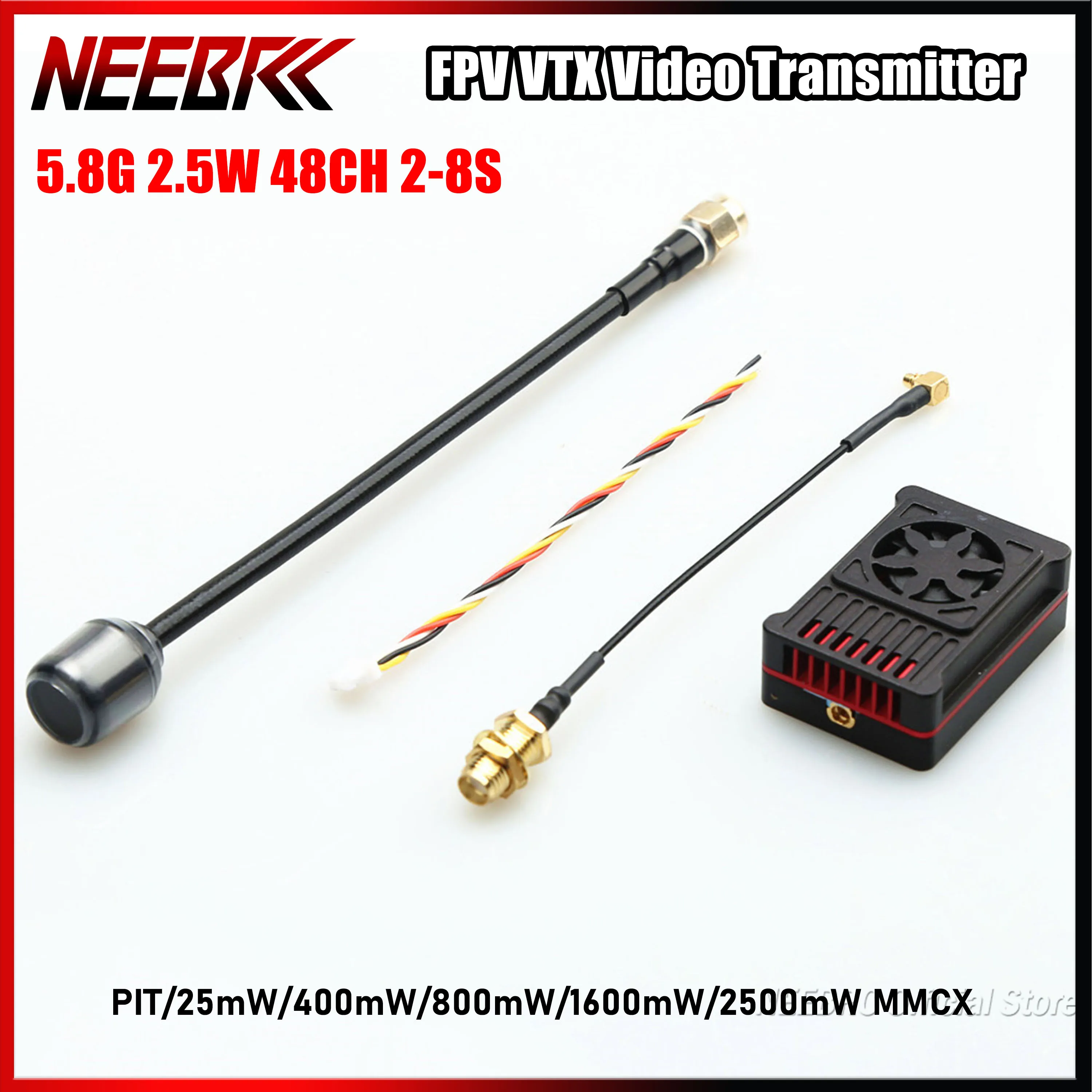 

NEEBRC 5.8G 2.5W 48CH 2-8S FPV VTX Video Transmitter Built-in Microphone Antenna for RC Long Range Racing Drone Fixed-wing Part