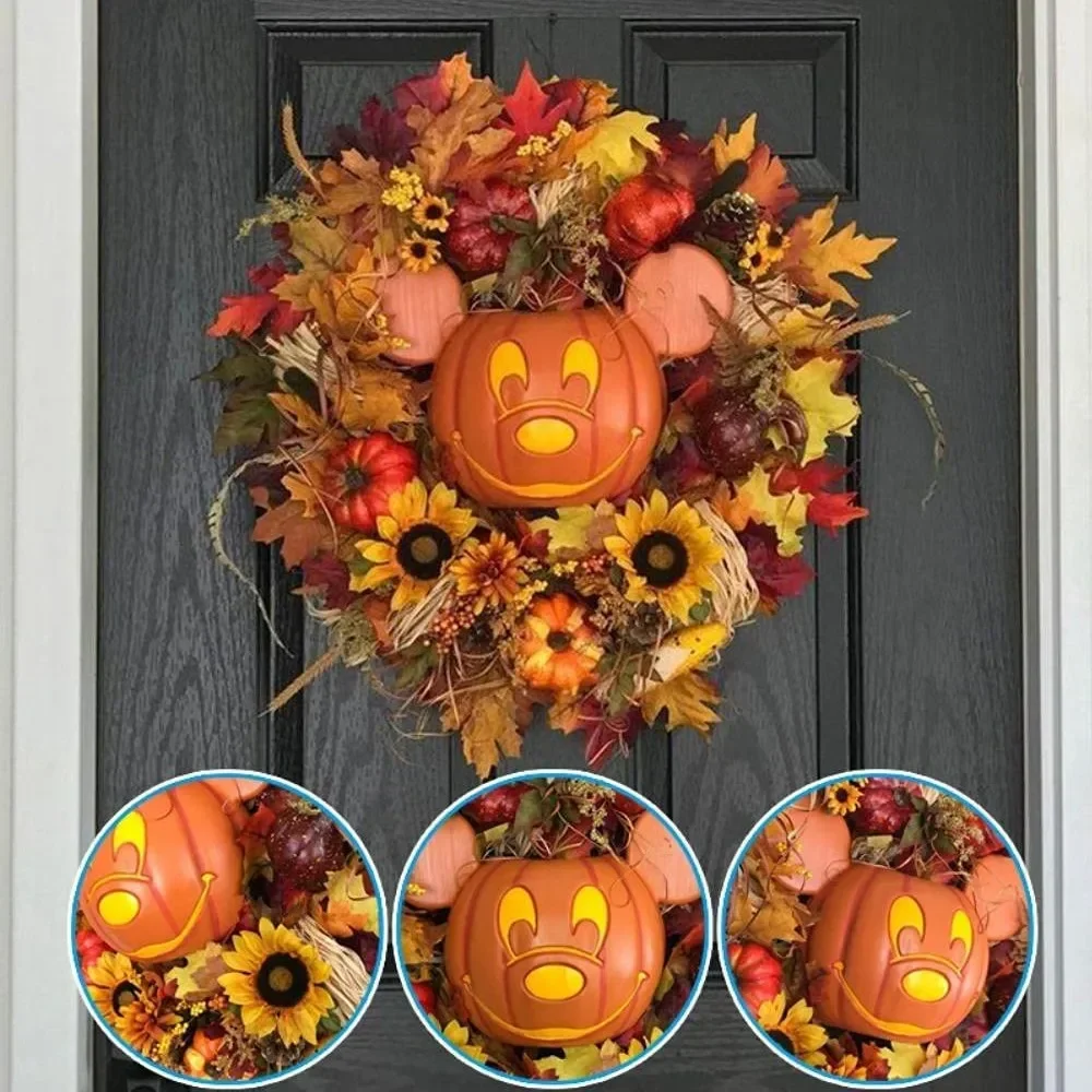 Halloween Fall Pumpkin Mickey Wreath For Front Door With Pumpkins Artificial Maples Sunflower Autumns Harvest Holiday Greater