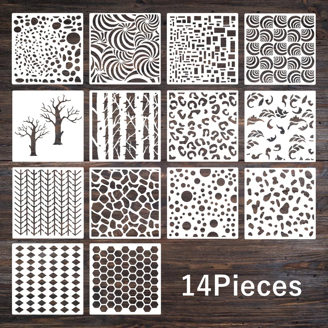 

14Pcs/Lot 15cm Geometric Tree Texture DIY Layering Stencils Wall Painting Scrapbook Coloring Embossing Album Decorative Template