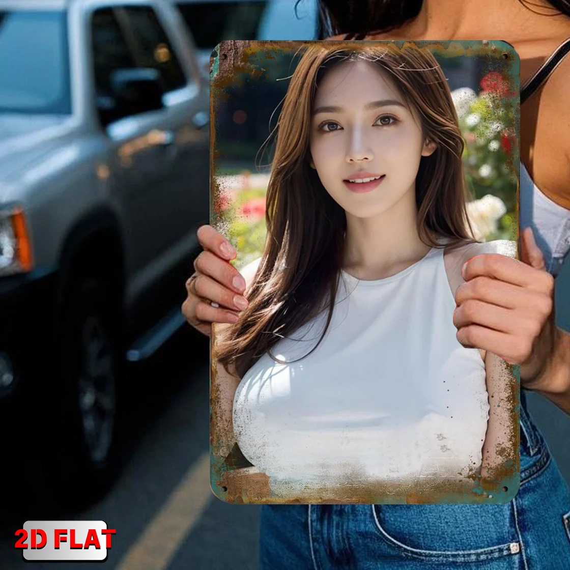 

White Dress Woman Metal Wall Art Vintage Tin Sign Home Decor