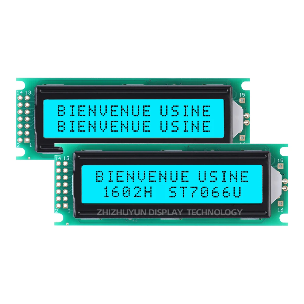 1602H โมดูลจอแสดงผลแบบยุโรปฟิล์มสีดำ64.5*14.5มม. 14PIN โมดูลแถวคู่16*2หน้าจอขาวดำ