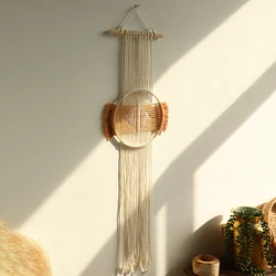 Macrame Wall Hanging Boho Wall Decor Handmade Brown Round Wall Art for Home Bedroom Apartment Dorm Room Christmas Decoration