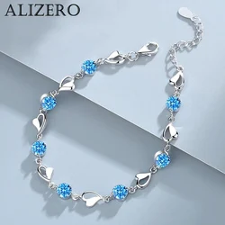 925 Sterling Silver Heart Shaped Bracelet For Women Retro Korean Versatile Blue Crystal Charm Bracelets Original Party Jewelry