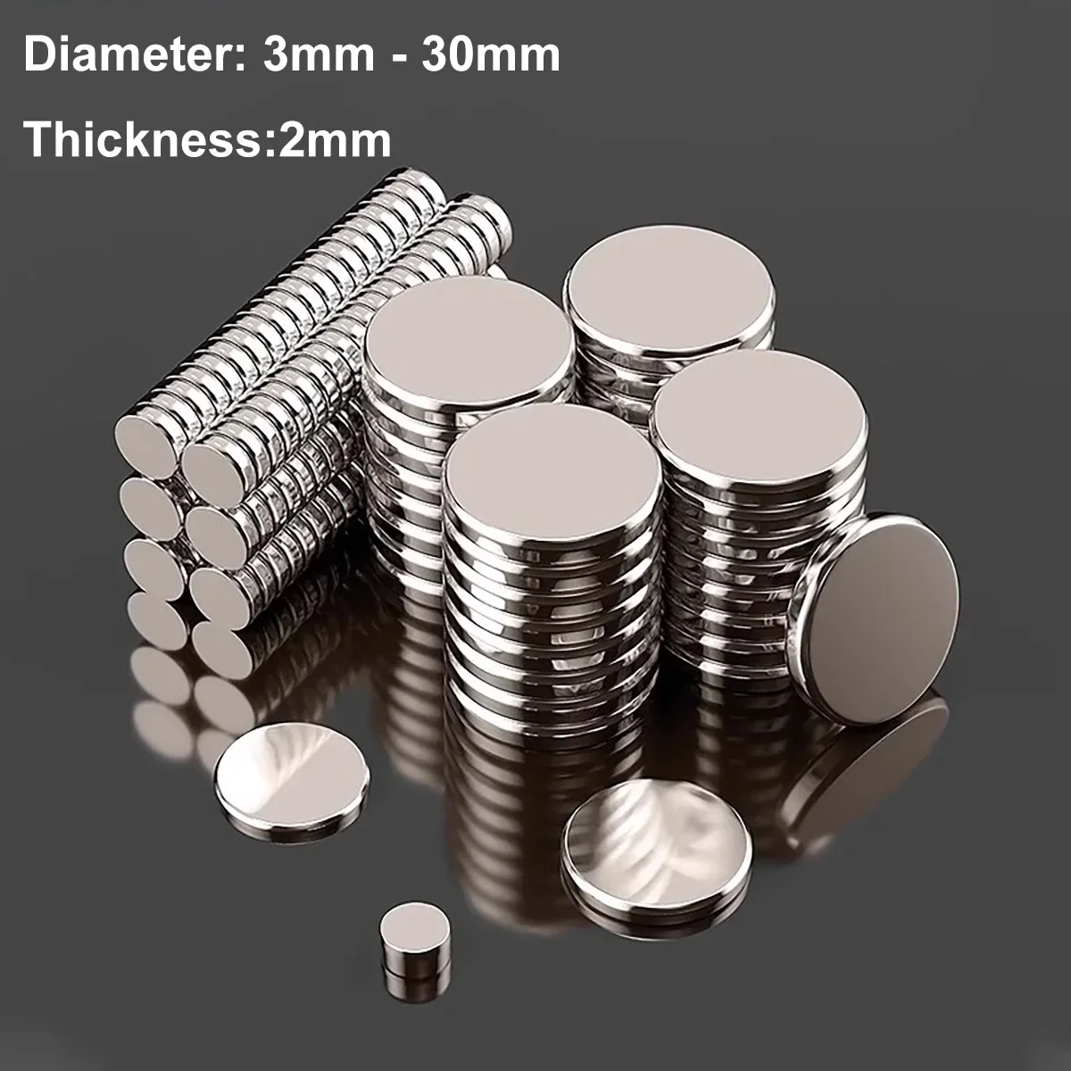 Round Magnet 3/4/5/6/8/10/12/15/18/20/25/30mm Thick 2mm Neodymium N35 Permanent NdFeB Super Strong Powerful Magnetic imane Disc