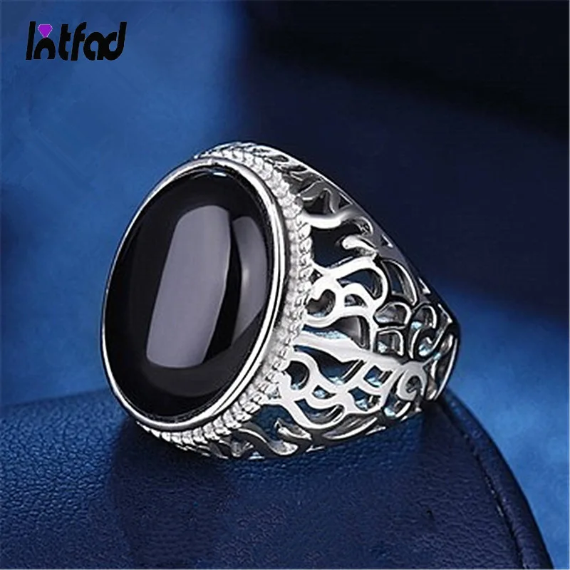 

Винтажное мужское кольцо с натуральным черным ониксом, регулируемый скелет, большой камень, черное одинарное кольцо, ювелирные изделия для мужчин