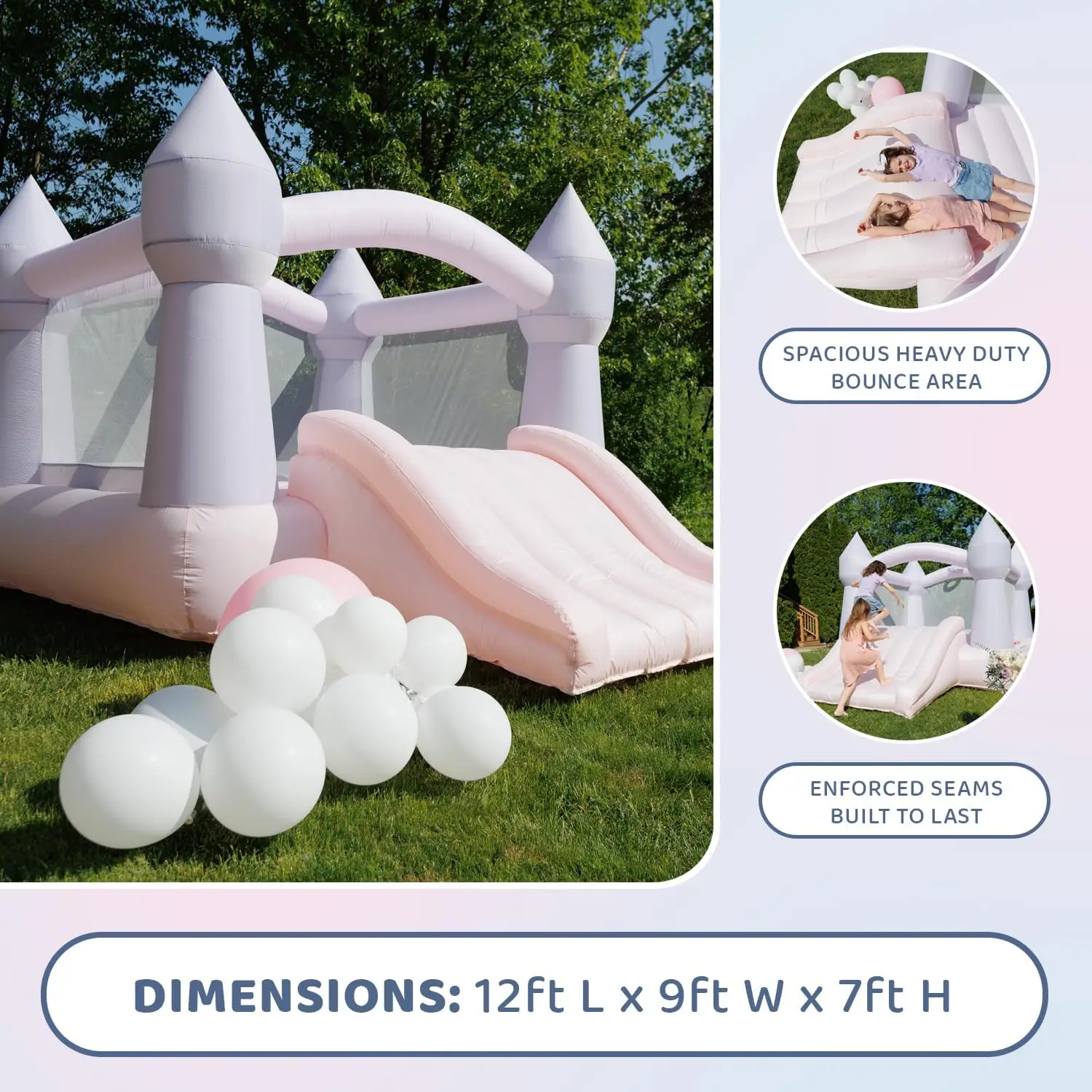 Springkasteel Daydreamer Suikerspin Springkasteel, Pastel Uitsmijter met Glijbaan, 30 meter L x 9 ft B x 7 ft H, UL-blazer inbegrepen, Tr