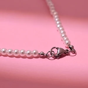 Colar de pingente coração em aço inoxidável para mulheres, pérola de imitação artesanal, letra inicial, bijuterias fashion 10 principais vendas colar letra perola - №2