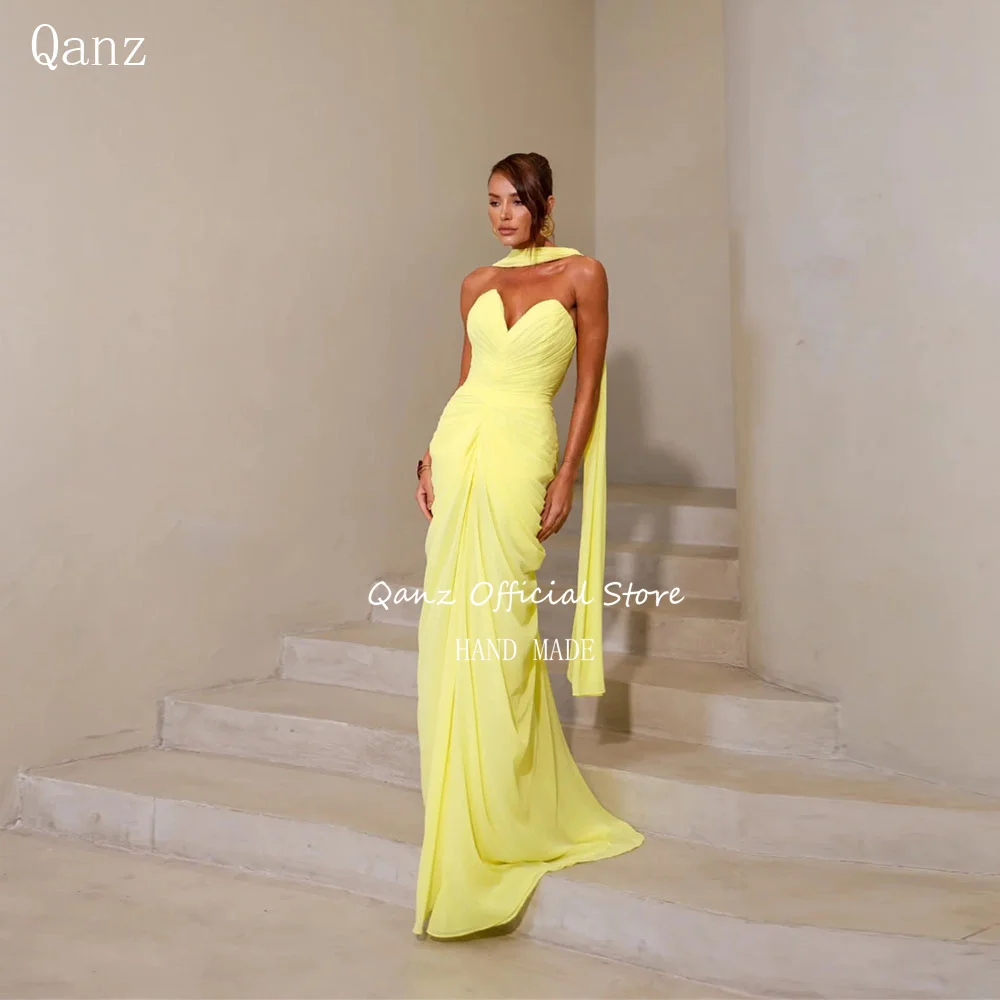 

Вечерние платья Qanz Dubai для женщин: нарядные платья-русалки с вырезом «сердечко», высоким разрезом, из шифона, для торжественных мероприятий, вечерние платья Vestidos De Gala De Noche, на заказ