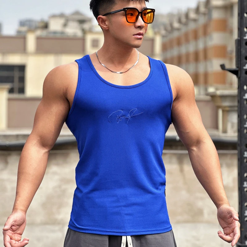 

Summer Sports Fitness Men Tank Top Gym Running Training High Stretch Quick Dry Breathable Vest Outdoor Running Training Clothes