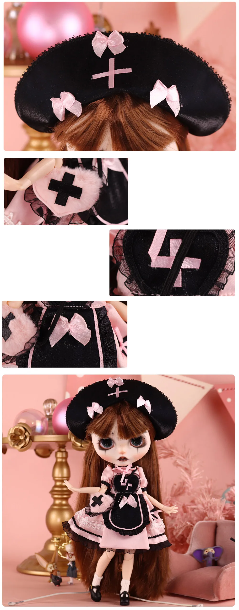 Outfits für ICY DBS Blyth Puppe Bunny Hop Gothic Krankenschwester Kleidung Cosplay Kleid Anzug 1/6 BJD OB24 Anime – Detail 5