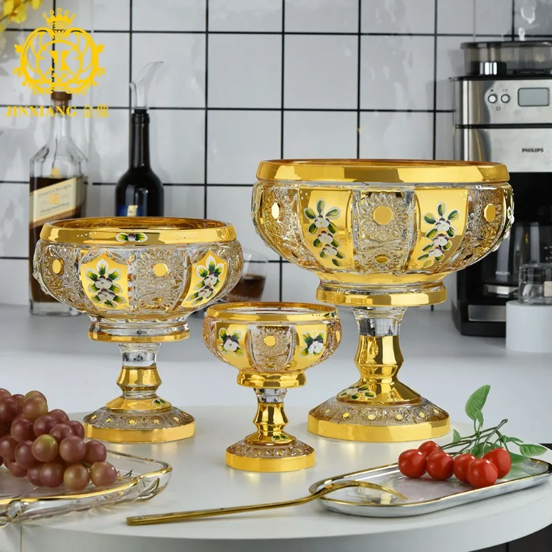 وعاء فواكه من الزجاج الكريستالي المنحوت الأوروبي مزهرية من المينا على شكل زهرة الشمس