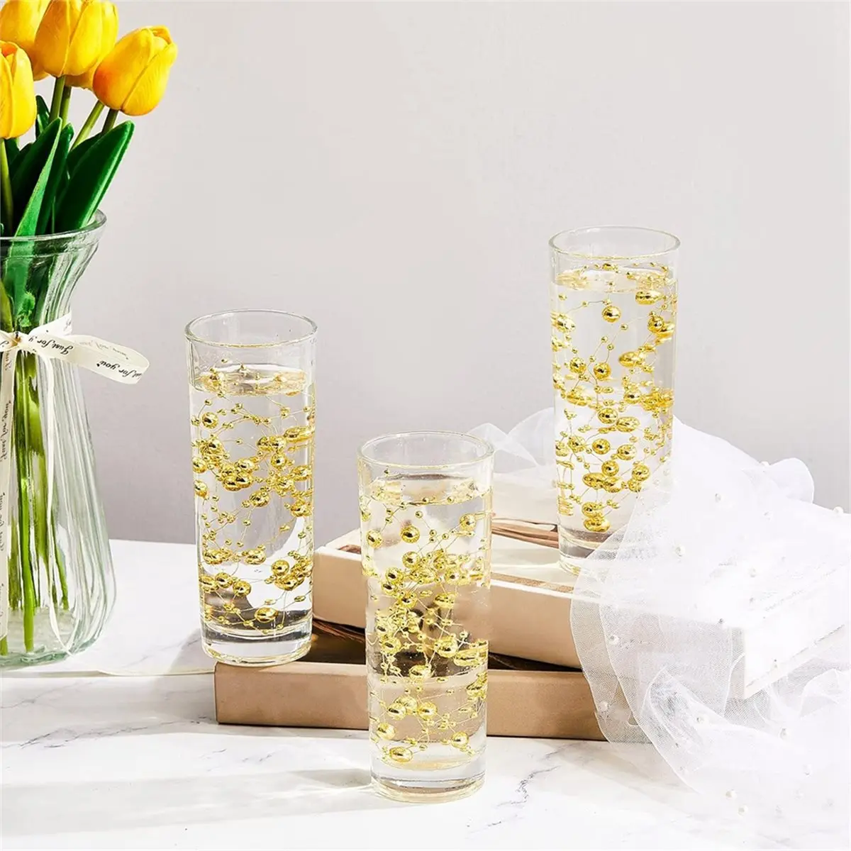 2026 New 24 Pcs Artificial Pearl String for Floating Candle Faux Beads String Garland Centerpiece Decoration for Vases