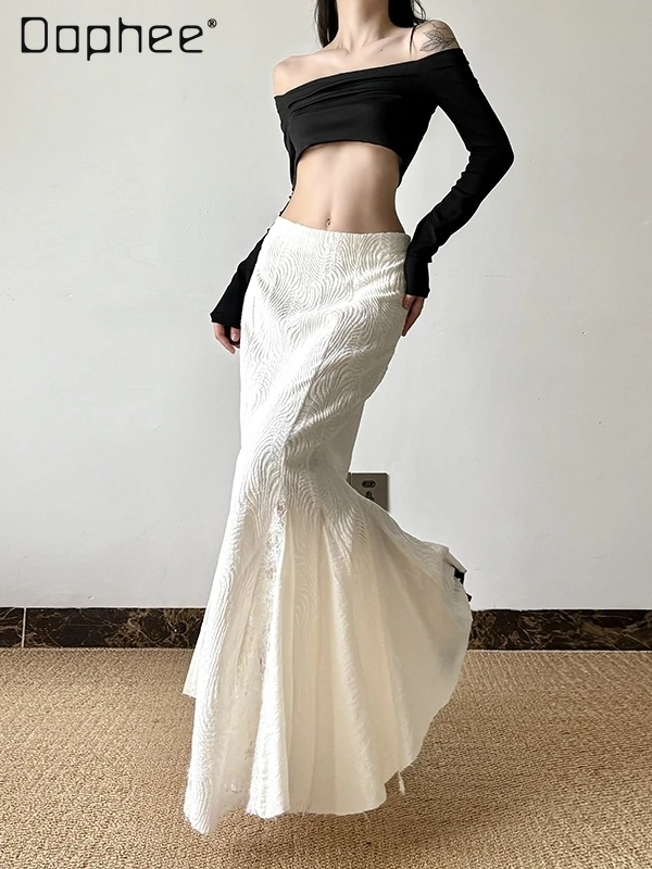 Temperamento francês renda emenda oco saia feminina verão nova cintura alta fishtail saia ins spice girl y2k saias de comprimento médio