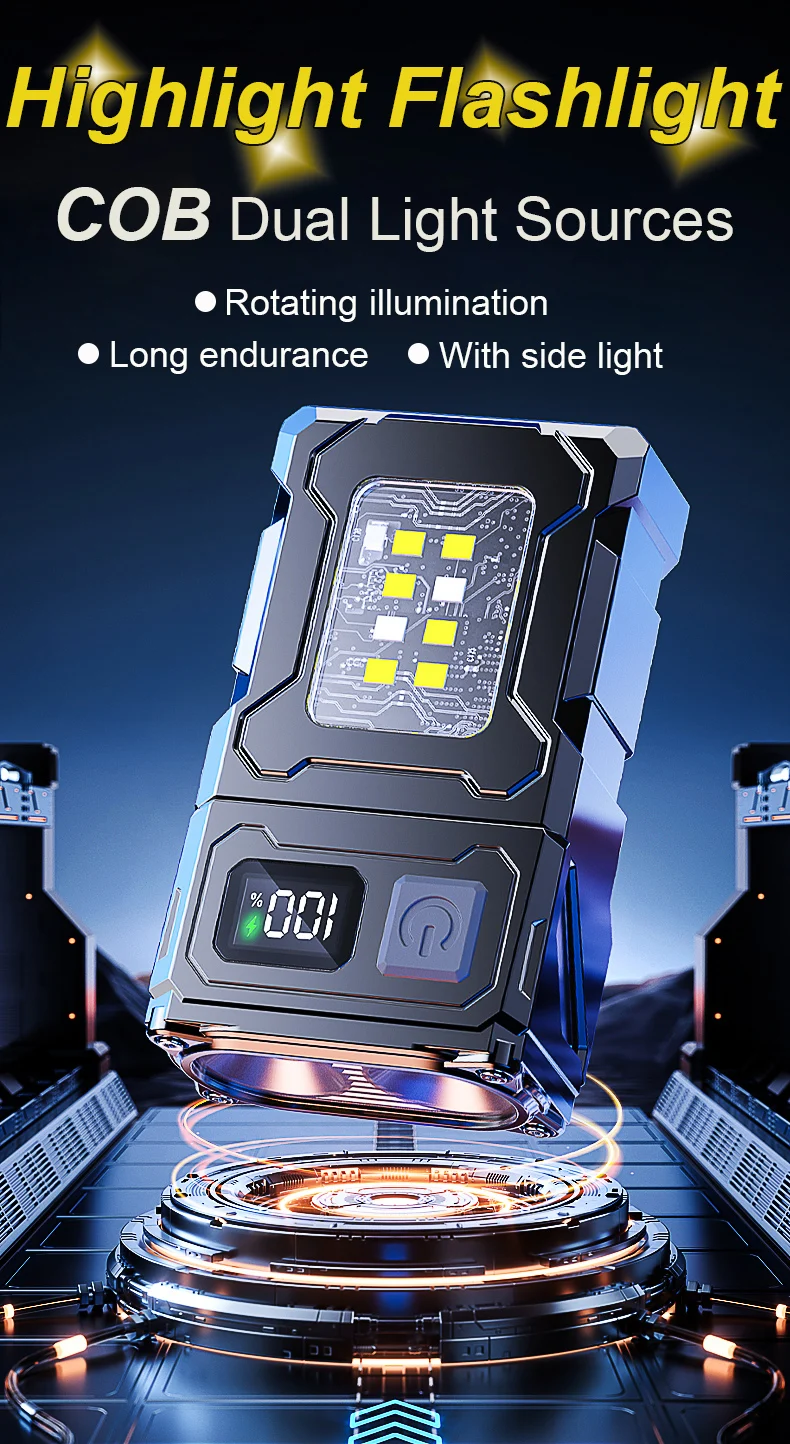 COB flashlight front view showing compact design