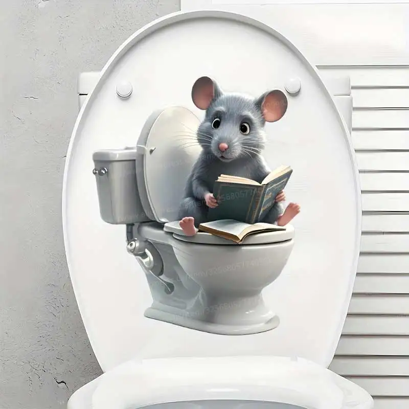 

Whimsical Reading Mouse on Toilet Sticker - Self-Adhesive Bathroom Decor Toilet Tank, Door & Wall-Humorous Home Decor S630