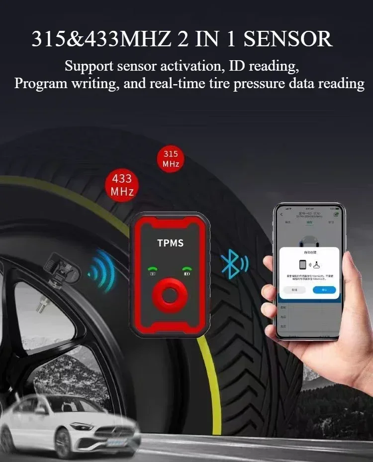 Programable TPMS Sensors 2 in 1 433MHz+315MHz Support Programing with CELL PHONE