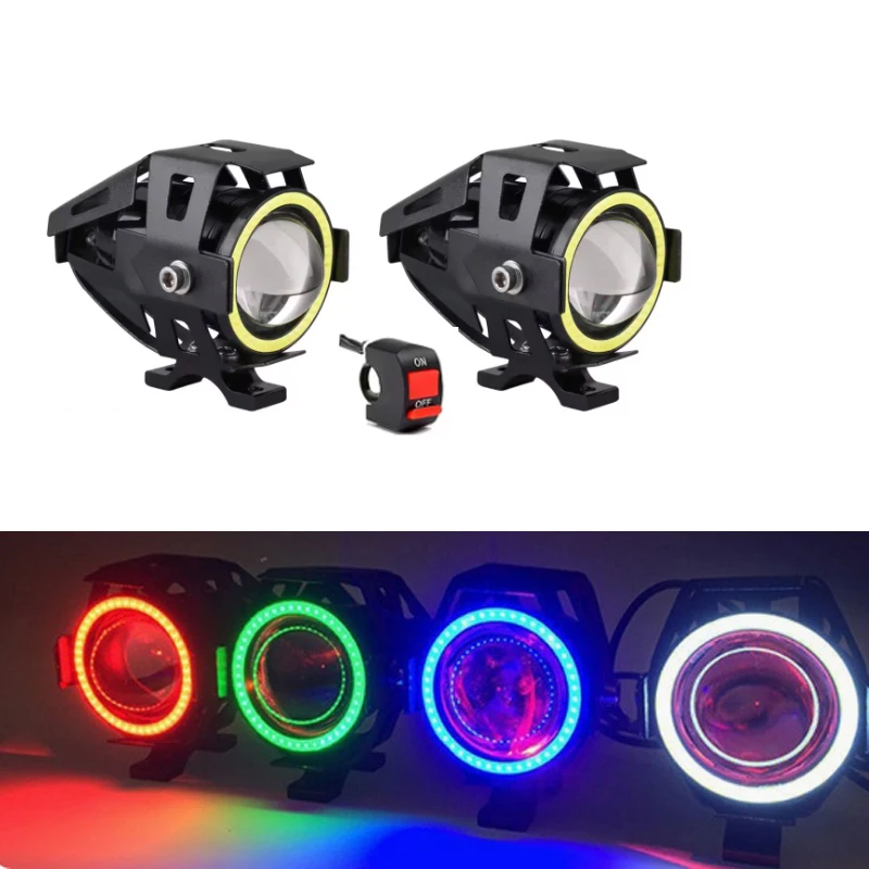 U7 Motorcycle LED Headlight Angel Eyes Moto Spotlight Auxiliary Led Angel Eye Headlamp Mini Flashlight Front U7 LED Driving Lamp