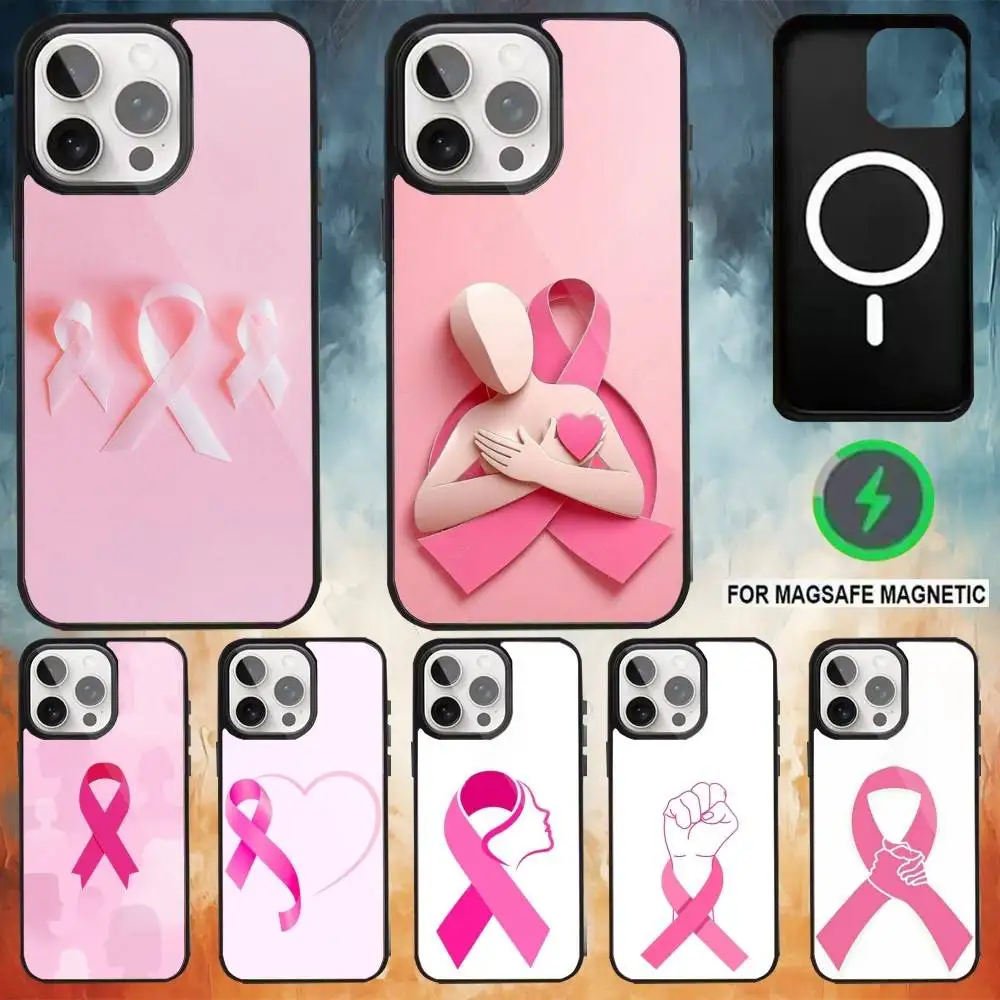 

Girl Pink Ribbon Phone Case For iPhone17,16,15,14,13,12,11 Plus,Pro Max Magnetic For Magsafe Wireless Charging