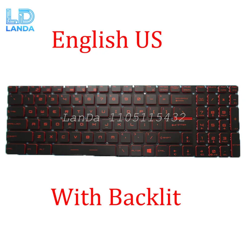 

Red Backlit US IT TR FS HB AR FS Keyboard For MSI GL63 8RC 8RD 8RE 8SC 8SD 8SE 9RC 9RD 9SC 9SD 9SE English US Red words New
