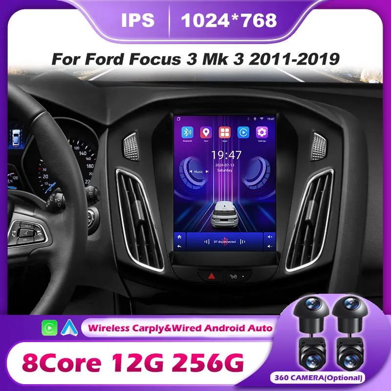 Rádio Automotivo Android 16 para Ford Focus Mk3 2011-2017, Reprodutor Multimídia com Navegação, Carplay, Unidade Principal Estéreo de 9.7" com Alto-falantes de Áudio