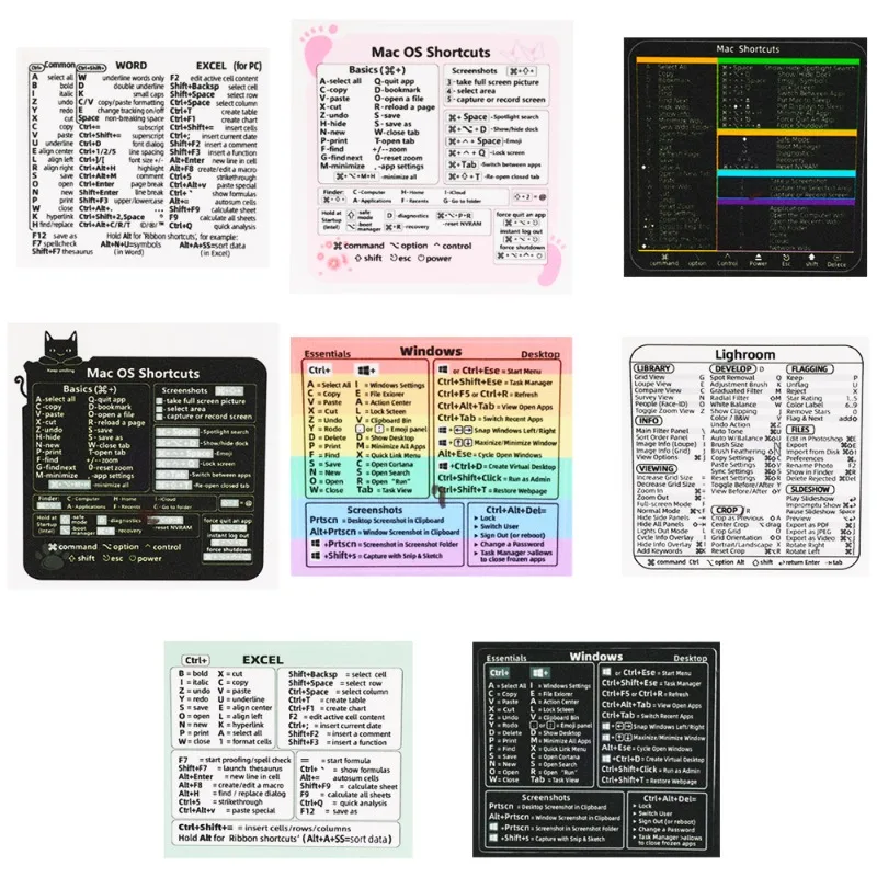 Self-adhesive Universal Laptop Shortcut Stickers Notebook Keyboard Word/Excel/Windows/MAC OS Quick Reference Shortcut Stickers