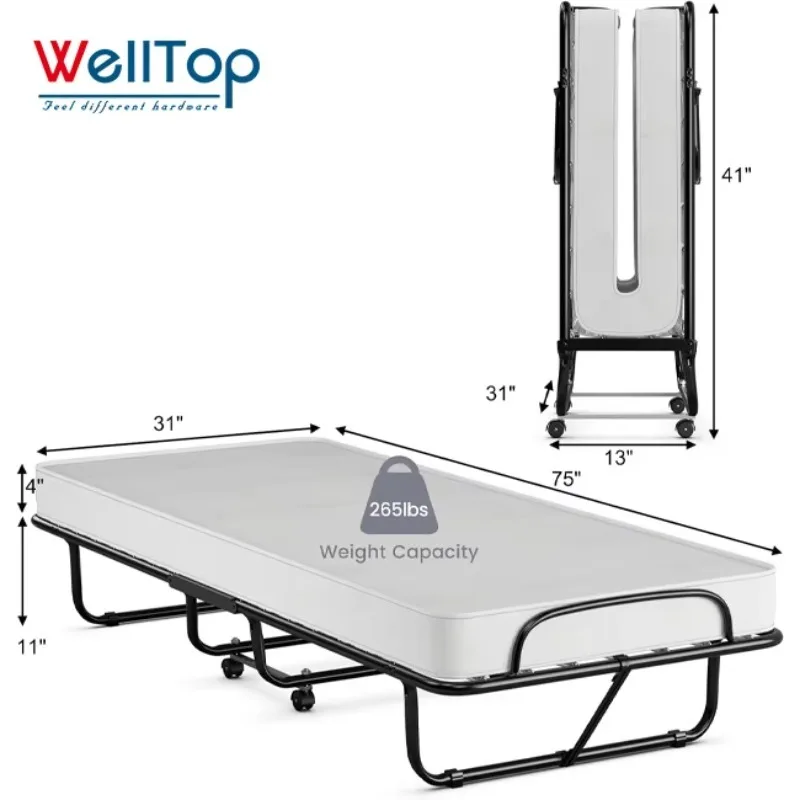 FBB New Arrivals Furniture Accessories Hardware Metal Memory Foam Folding Bed with Mattress Foldable Portable Rollaway Guest Bed