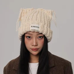 2024 New lovely Woven Fried hip hop with Woman Winter Hat Solid Color Autumn Beanies Warm Bonnet Skullies