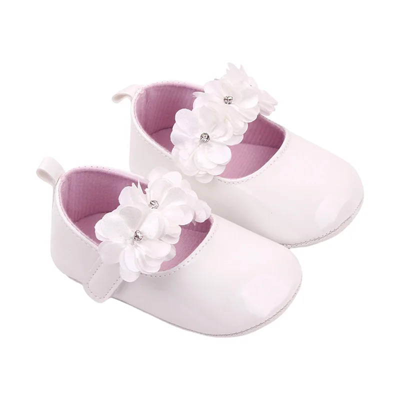 Mocasines bonitos para niñas, zapatos planos de cuero PU, suela suave, decoración de flores, primeros pasos, antideslizantes, Princesa, Verano