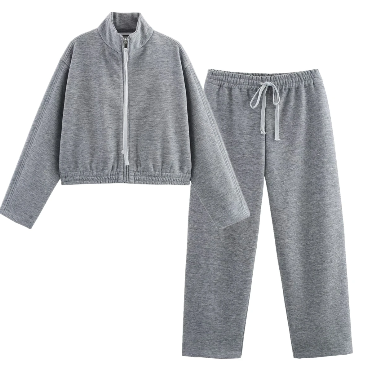 

Maxdutti Grey Color Sets Women Fashion Ladies Zippers Sweatshirt Jacket Straight Leg Pants Sets Women