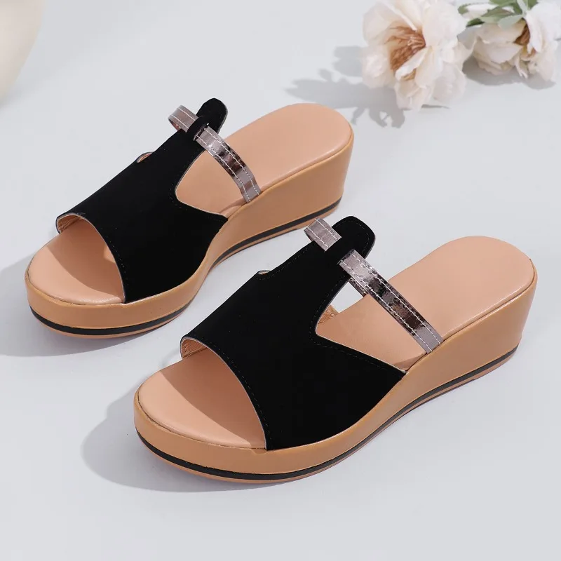 

Women's Summer Wedge Heel Sandalias 2024 New Thick Sole Non Slip Beach Slippers Woman Peep Toe Slip On Platform Slide Shoes