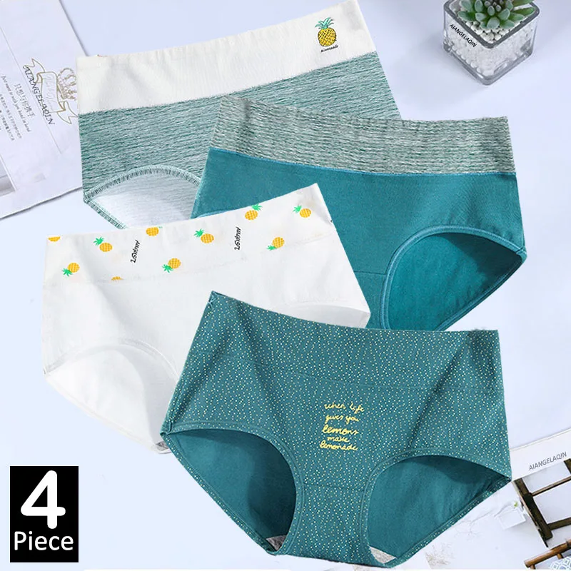 

4Pcs/Lot Women's Panties High Waist Abdominal Cotton Underwear Girls Brief Cute Comfort Seamless Underpant Female Sexy Lingeries