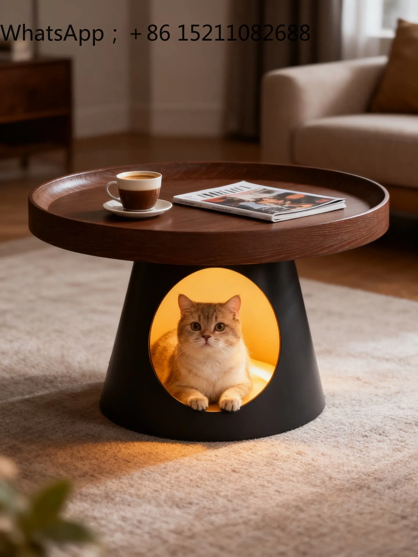 LLY medieval cat nest coffee table solid wood light luxury living room small table balcony round coffee table