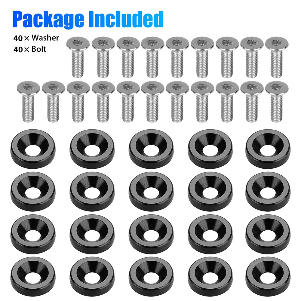 40Pcs Billet Fender Bumper Washer Bolt Engine Bay Screw Dress Up Kit M6 X 20MM Bolts Aluminum Washer Auto Accessories