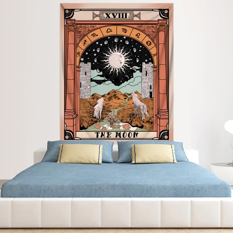 نسيج علم التارو للغرفة ، الشمس القمر والنجم ، علم تنجيم السحر القديم العتيق ، حورية البحر ، بطانية السرير ، قماش الجدار #6